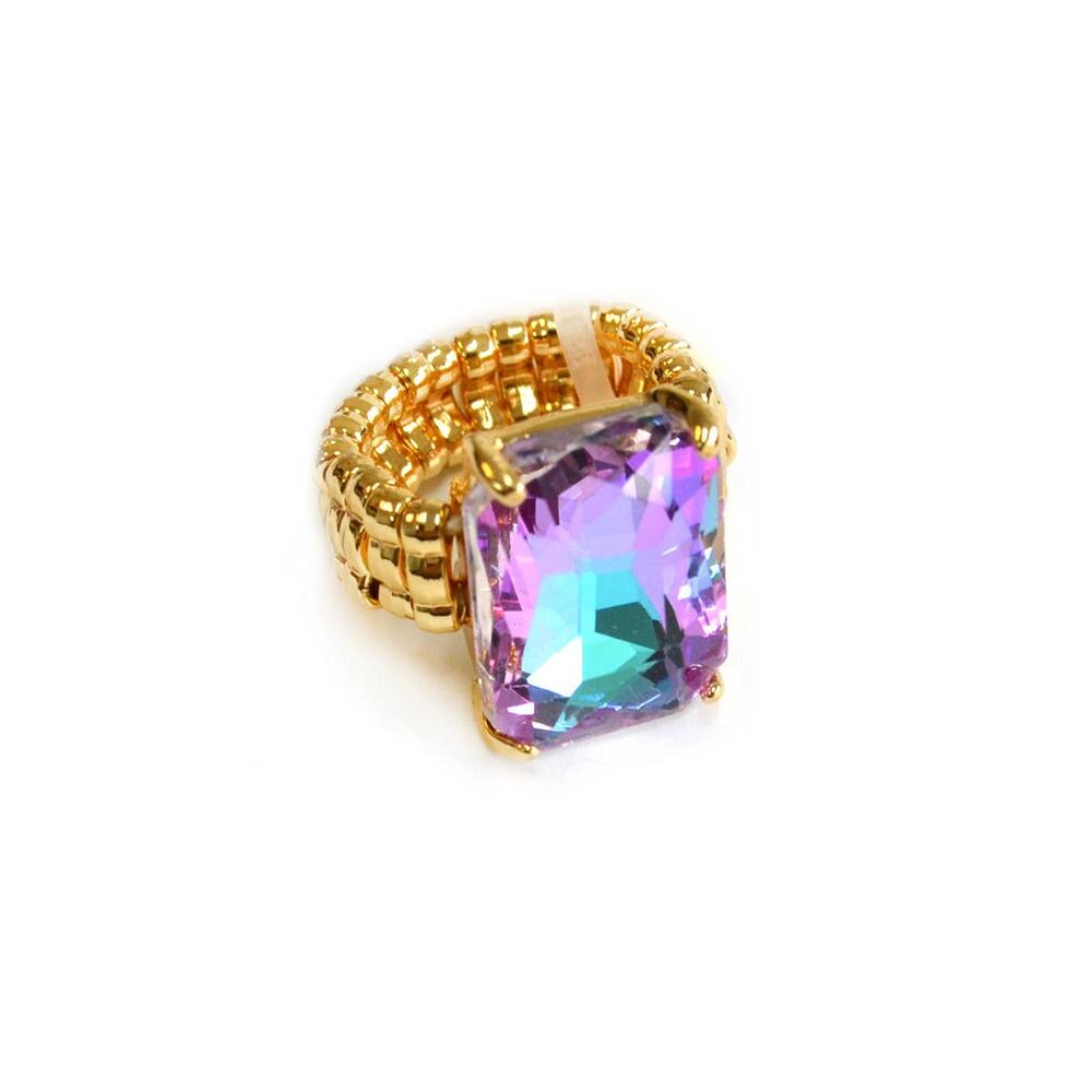 Dopamine Rectangular Glass Cocktail Stretch Adjustable Ring - Picture 11 of 16